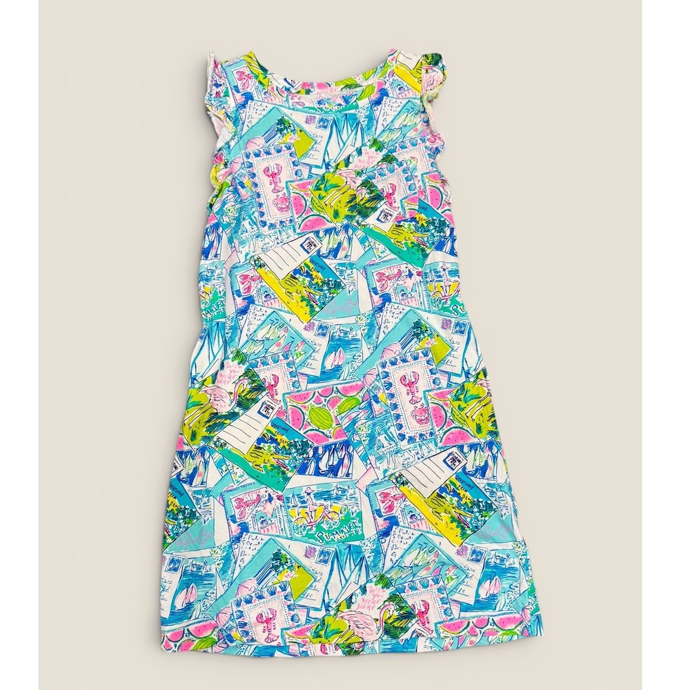 Lilly Pulitzer Womens Small Postcard Print Palm Beach Cotton Shift Dress Multi